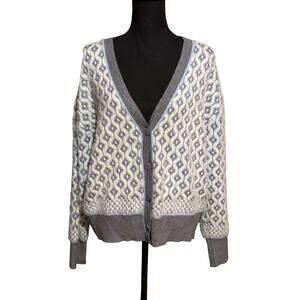 Cupcakes and Cashmere Gray White Diamond Knit Cardigan Women's Large Cozy